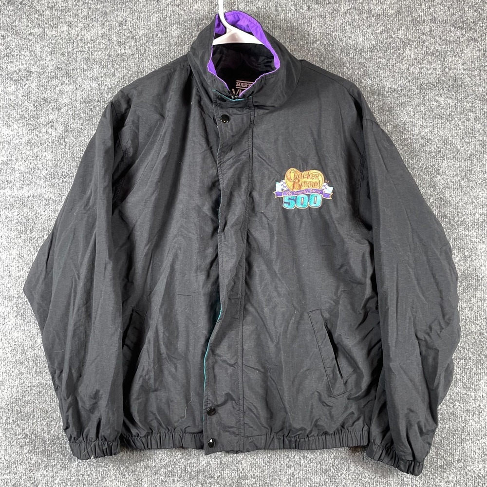VTG NASCAR Jacket Mens Medium Black‎ Windbreaker Cracker Barrell 500 Retro 90s